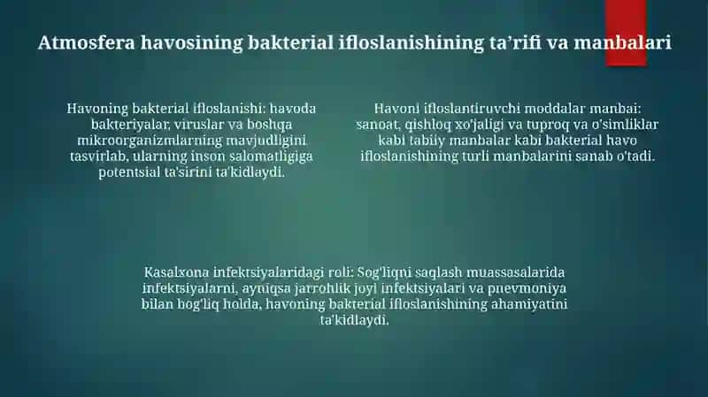 Kasalxona Ichi Infeksiyalarining Kelib Chiqishi Uchun Havoning Bakterial Ifloslanganligining Ahamiyati 3