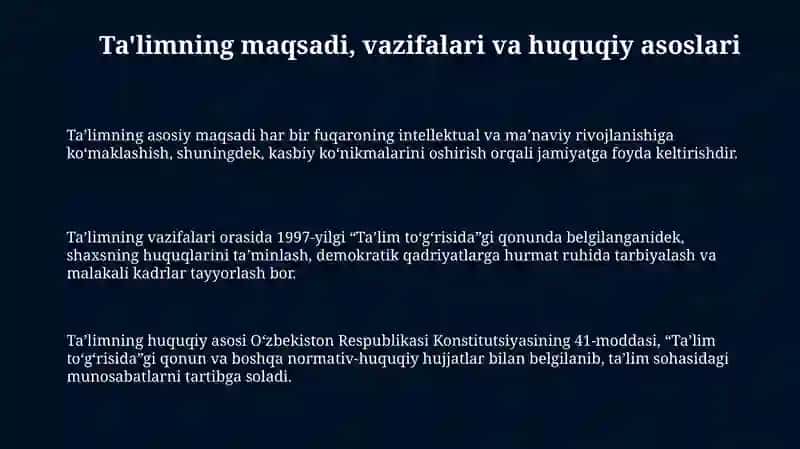 Tarbiya va Davlat huquq asoslari fanlaridan integratsiyalashgan topshiriq 3