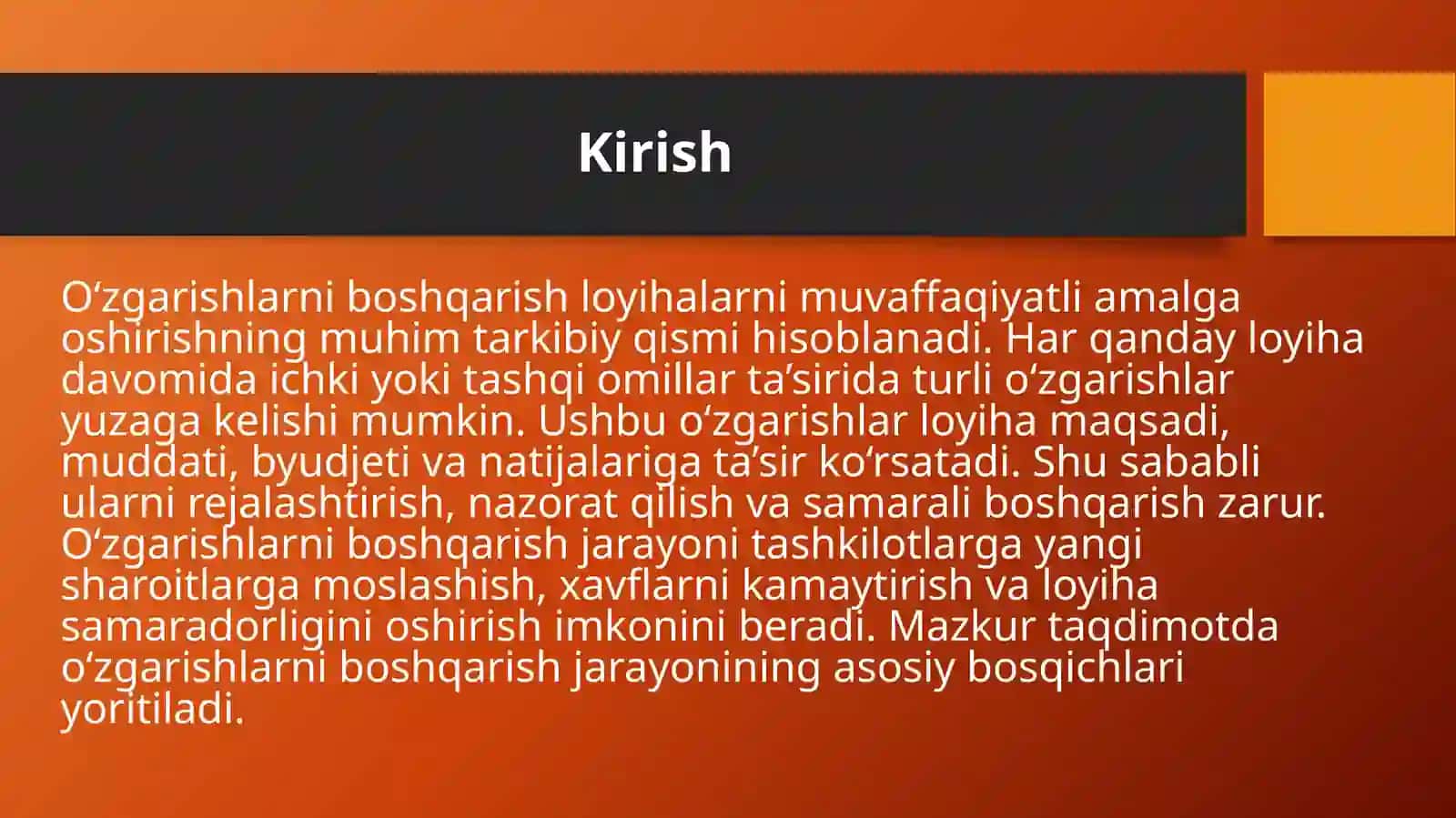 O‘zgarishlarni boshqarish jaroyani bosqichlari 3