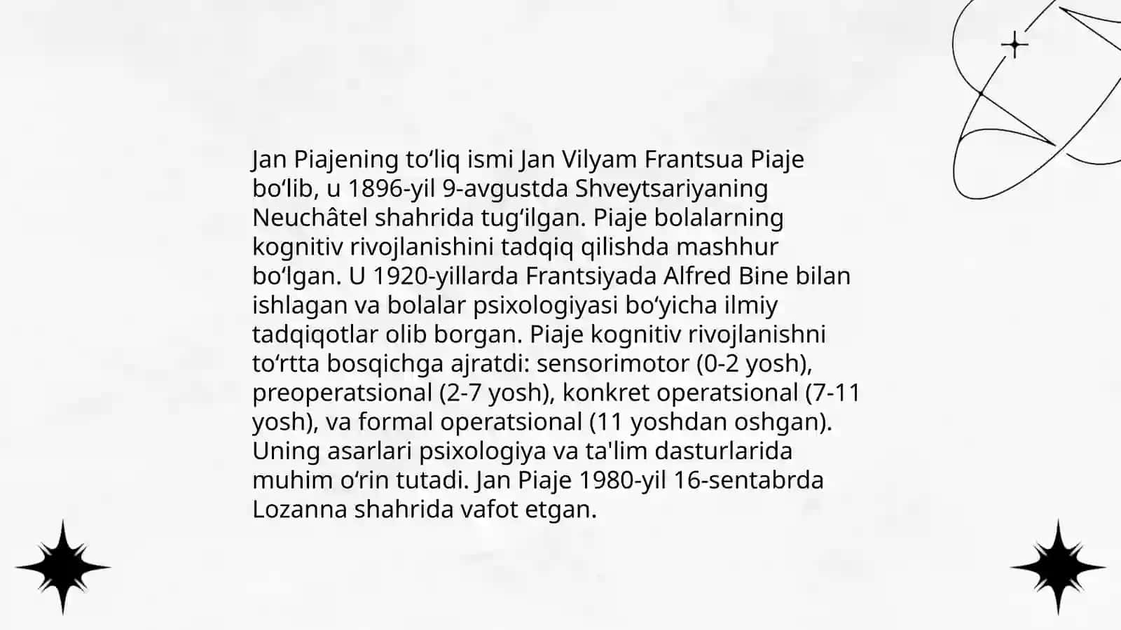 Jan Piaje va uning psixologiyaga qo’shgan hissasi 3