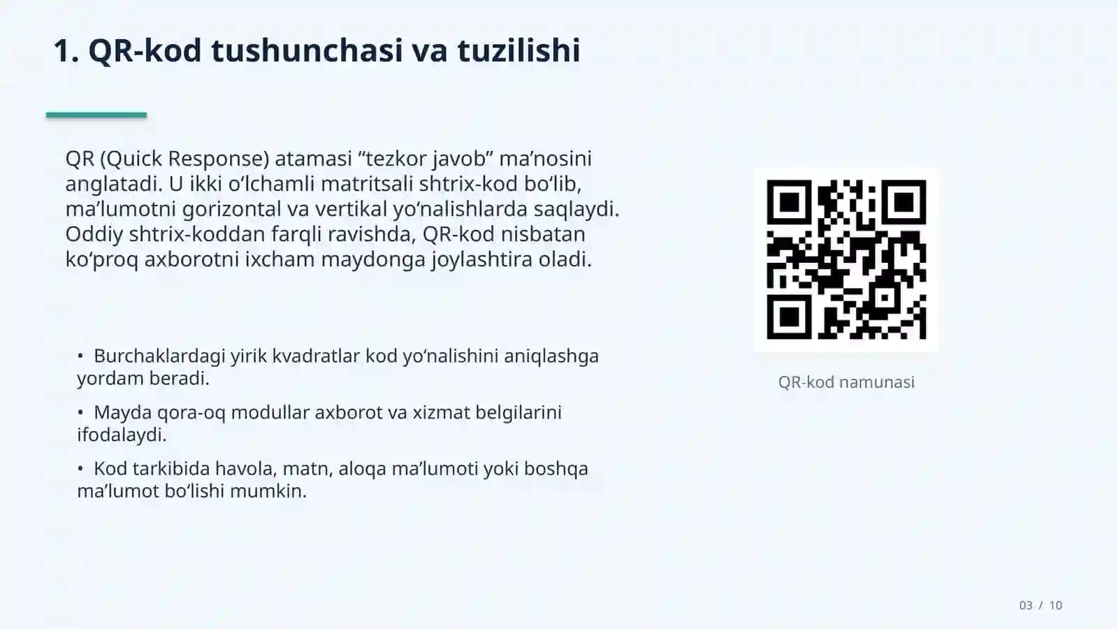 QR  kodlar. Taqiladigan hisoblash qurilmalari. 3