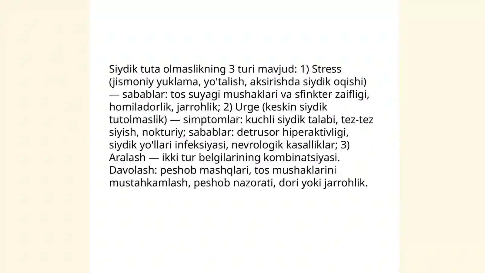 Siydik tuta olmaslikning turlari va sababi 3