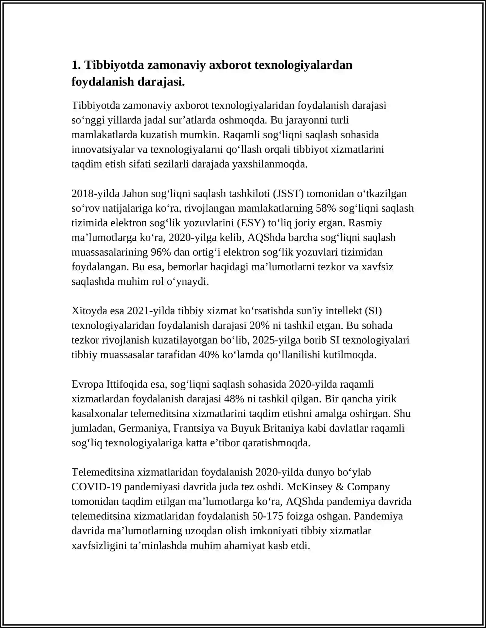 ZAMONAVIY AXBOROT TEXNOLOGIYALARIDAN BUGUNGI KUNDA FOYDALANISH DARAJASI ULARNI TIBBIYOTNING TURLI SOXALARI MA’LUMOTLAR TO’PLASHDA DIAGNOSTIKA VA DAVOLASHDA TUTGAN O’RNI 3