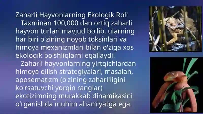 Zaharli hayvonlar sistematikasi va ularning ekologik roli. 3