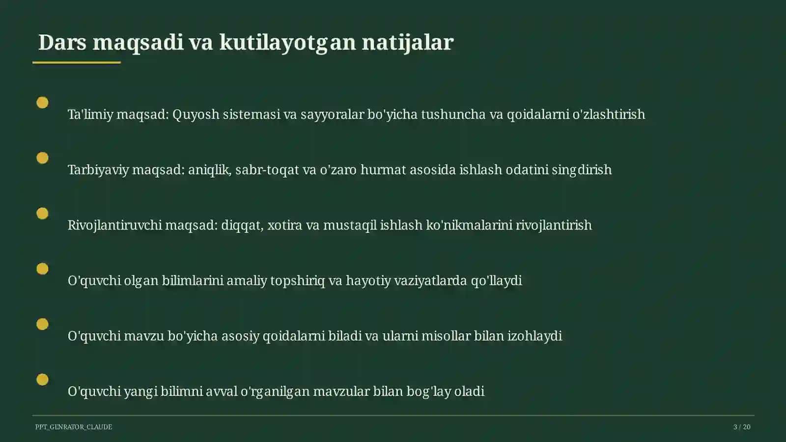 Quyosh sistemasi va sayyoralar (4-sinf) 3
