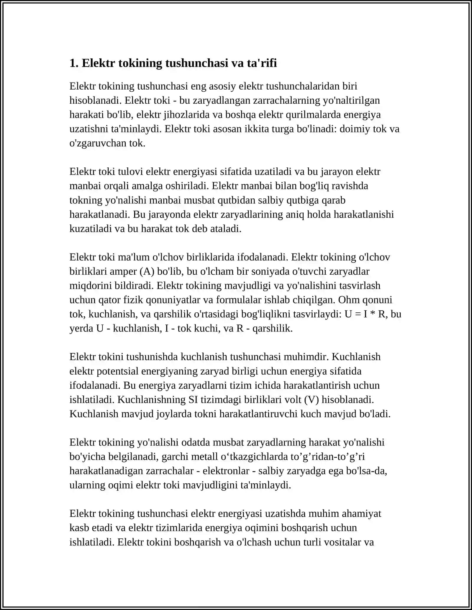 ELEKTR TOKI HAQIDA TUSHUNCHA, KUCHLANISH VA TOKNING YONALISHI 3