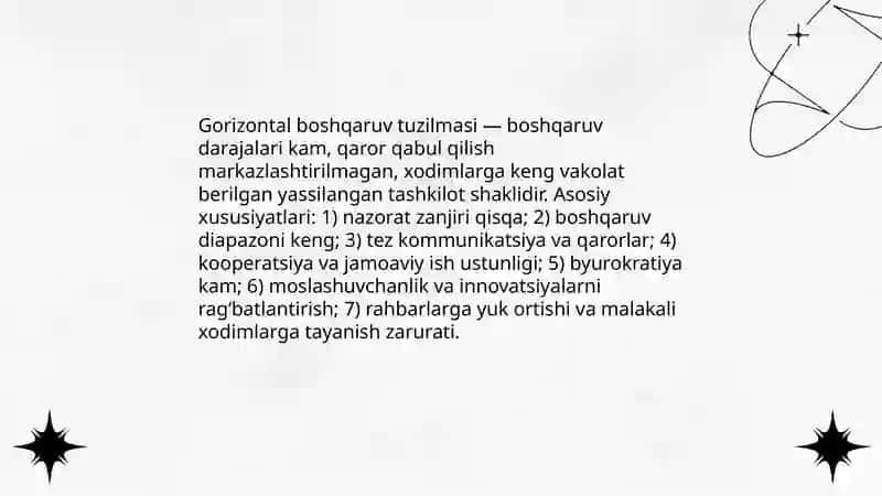 Tashkilot tuzulmasi:Boshqaruvning gorizontal va vertikal shakklari 3