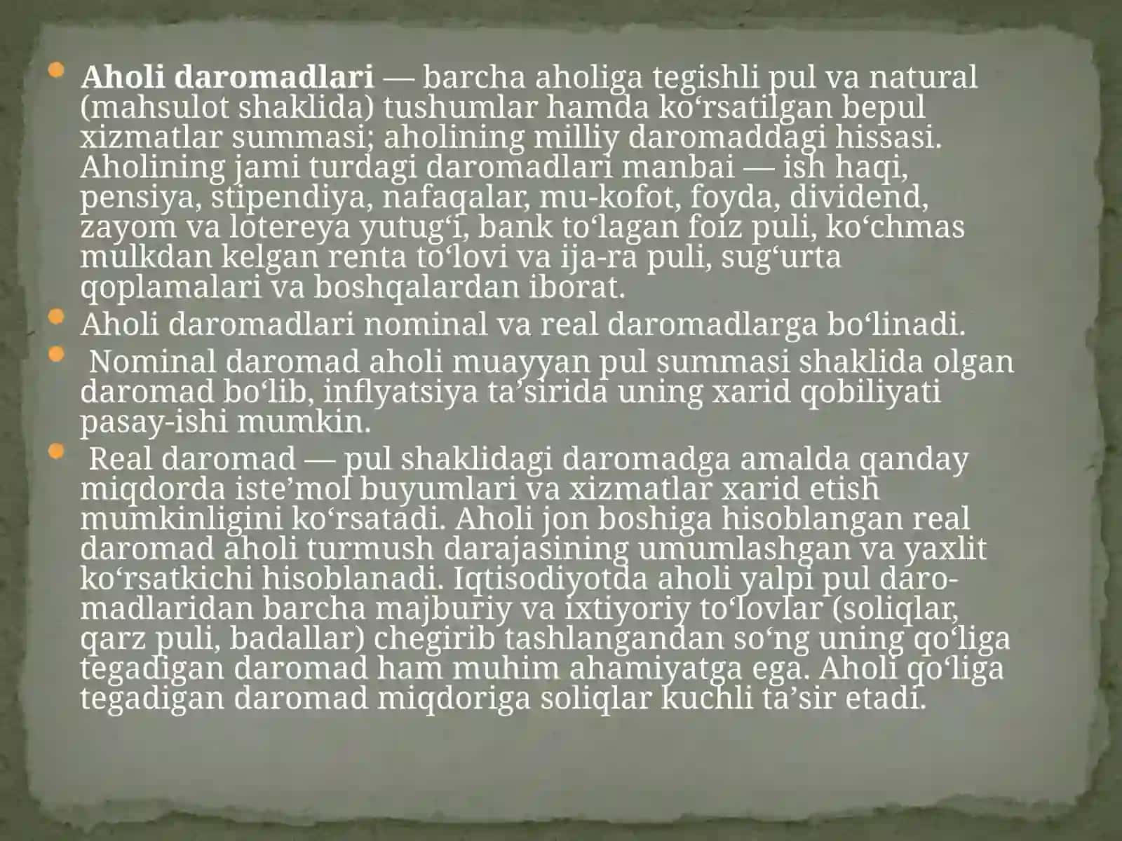 Aholining daromadlarini differensiatsiyalashuvi kambag'allik darajasi va chegarasini o'rganish usullari. 3