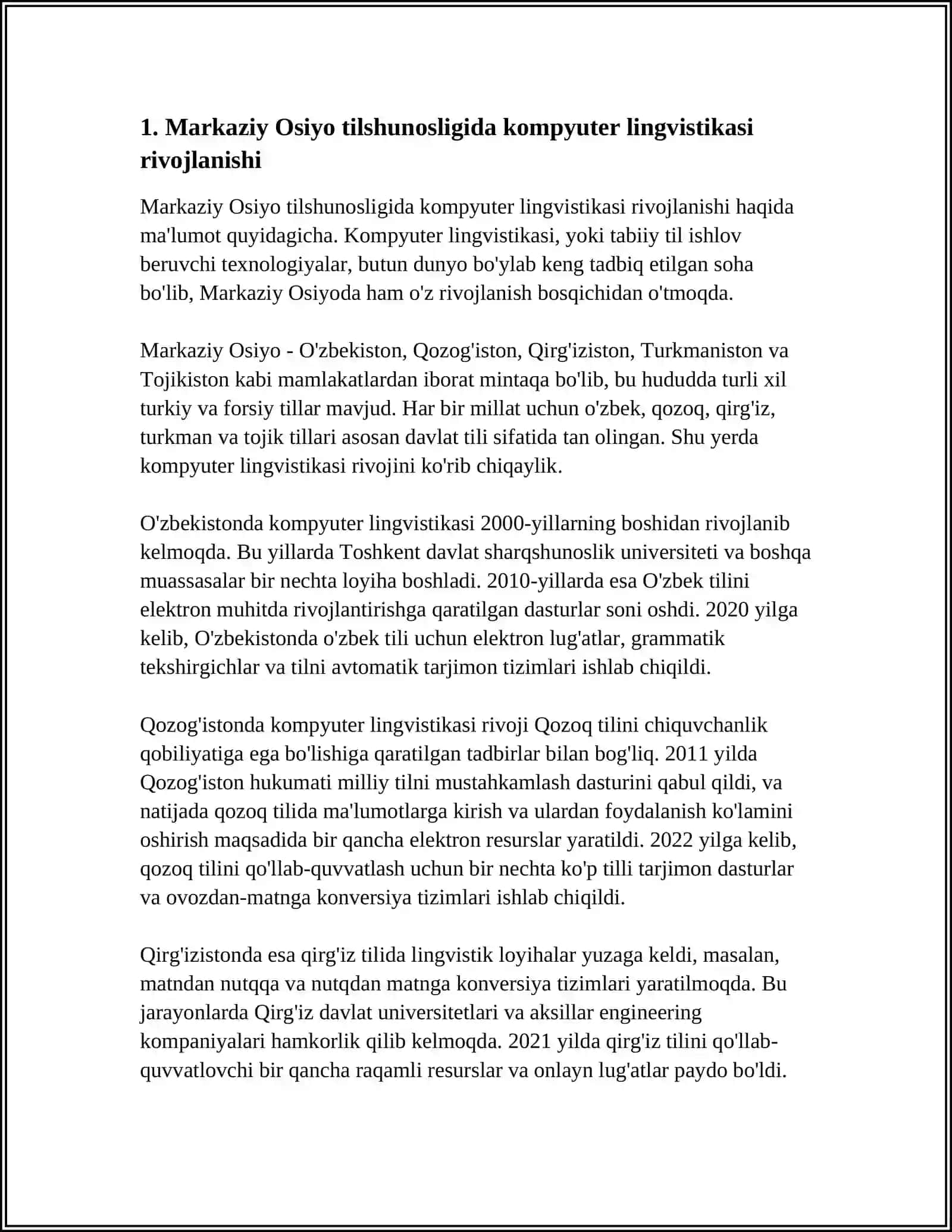 MARKAZIY OSIYO TILSHUNOSLIGIDA KOMPYUTER LINGVISTIKASI BO‘YICHA QILINGAN ISHLAR 3