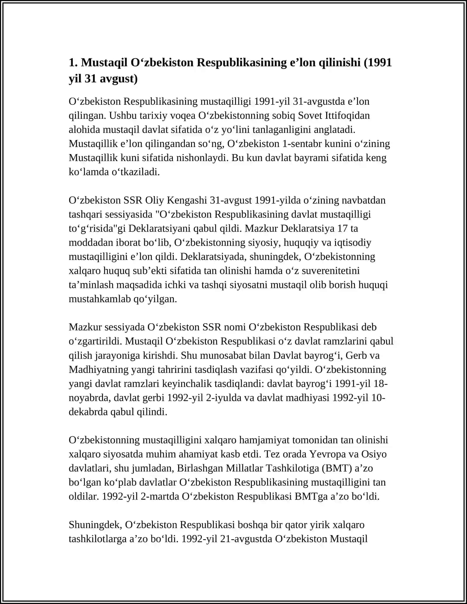 MUSTAQIL OʻZBEKISTON RESPUBLIKASINING TUZILISHI VA UNING TARIXIY AHAMIYATI 3