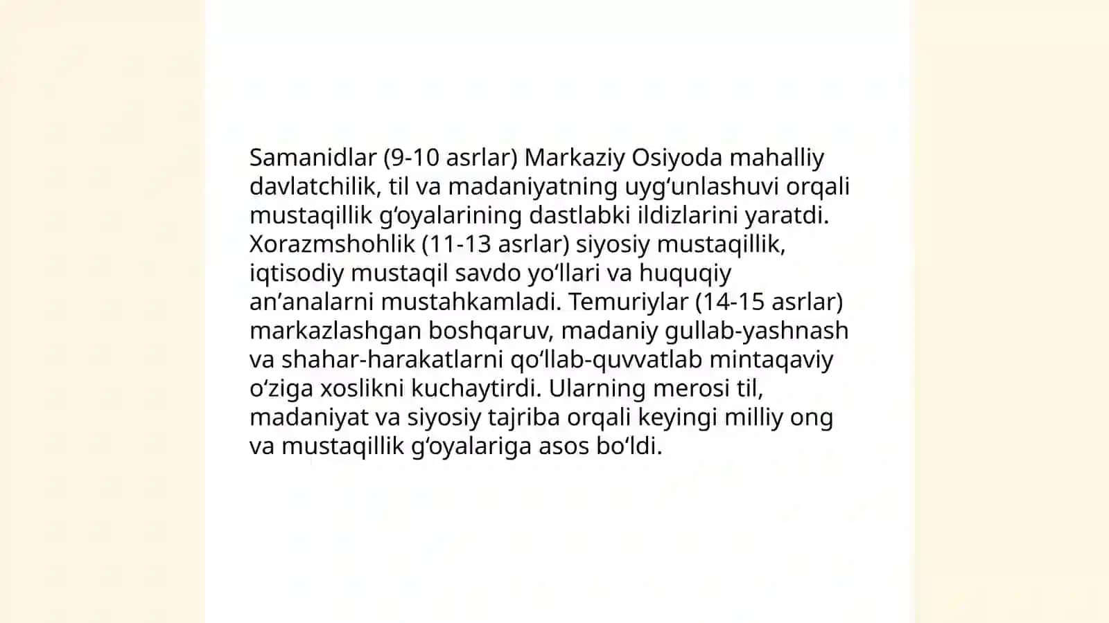 Òzbekistonda mustaqillik ģoyalarning tarixiy asoslari 3