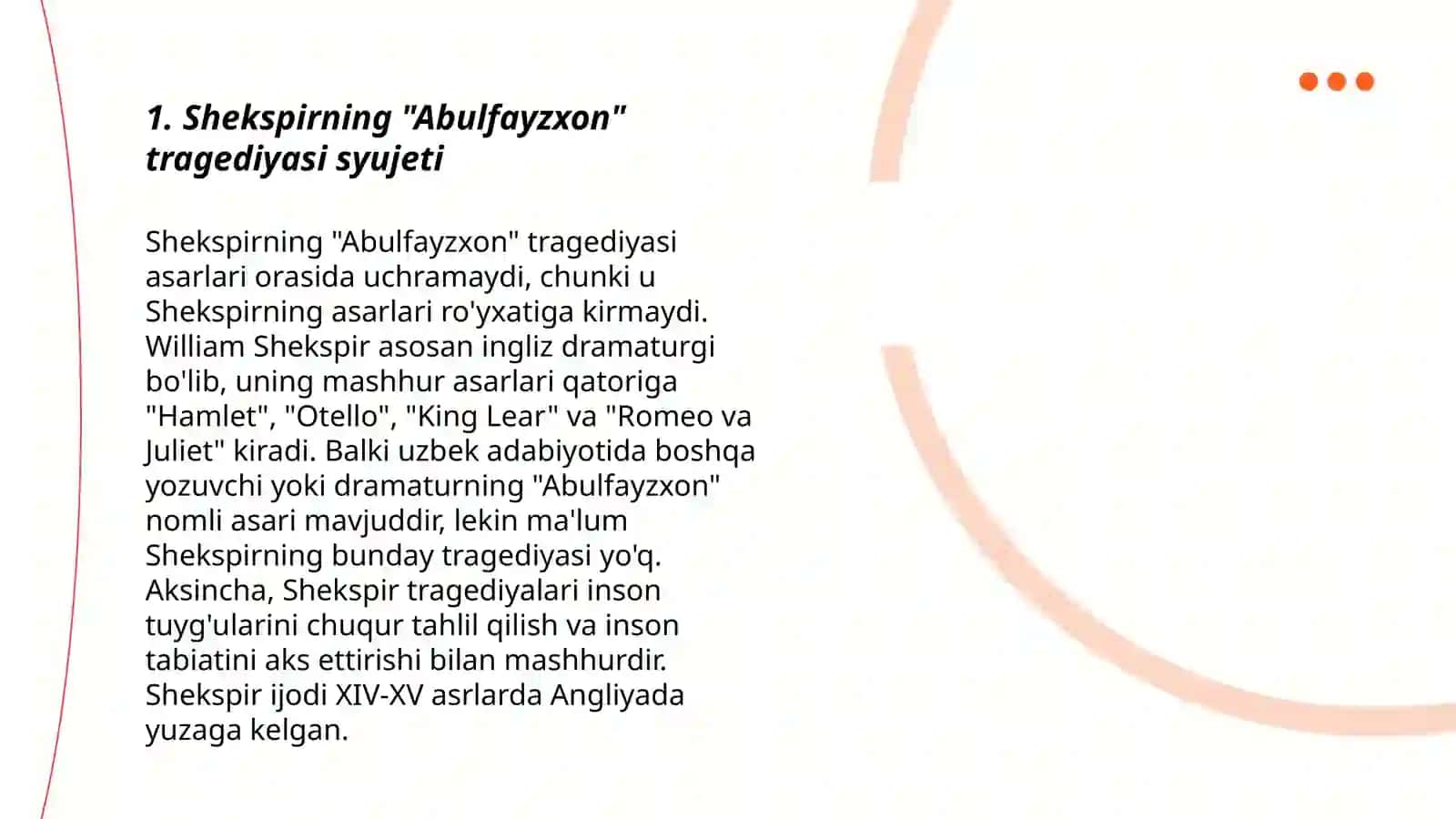 Shekspirning"Abulfayzxon"tragediyasiga syujet,obraz, metal tipologiyasi 3