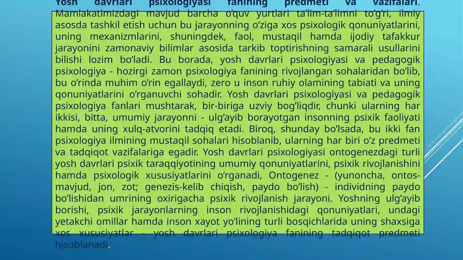 Yosh pedagogik psixologiya fanining tadqiqot sohasi va muammolari. Psixik rivojlanish va uni davrlashtirish muammosi 3