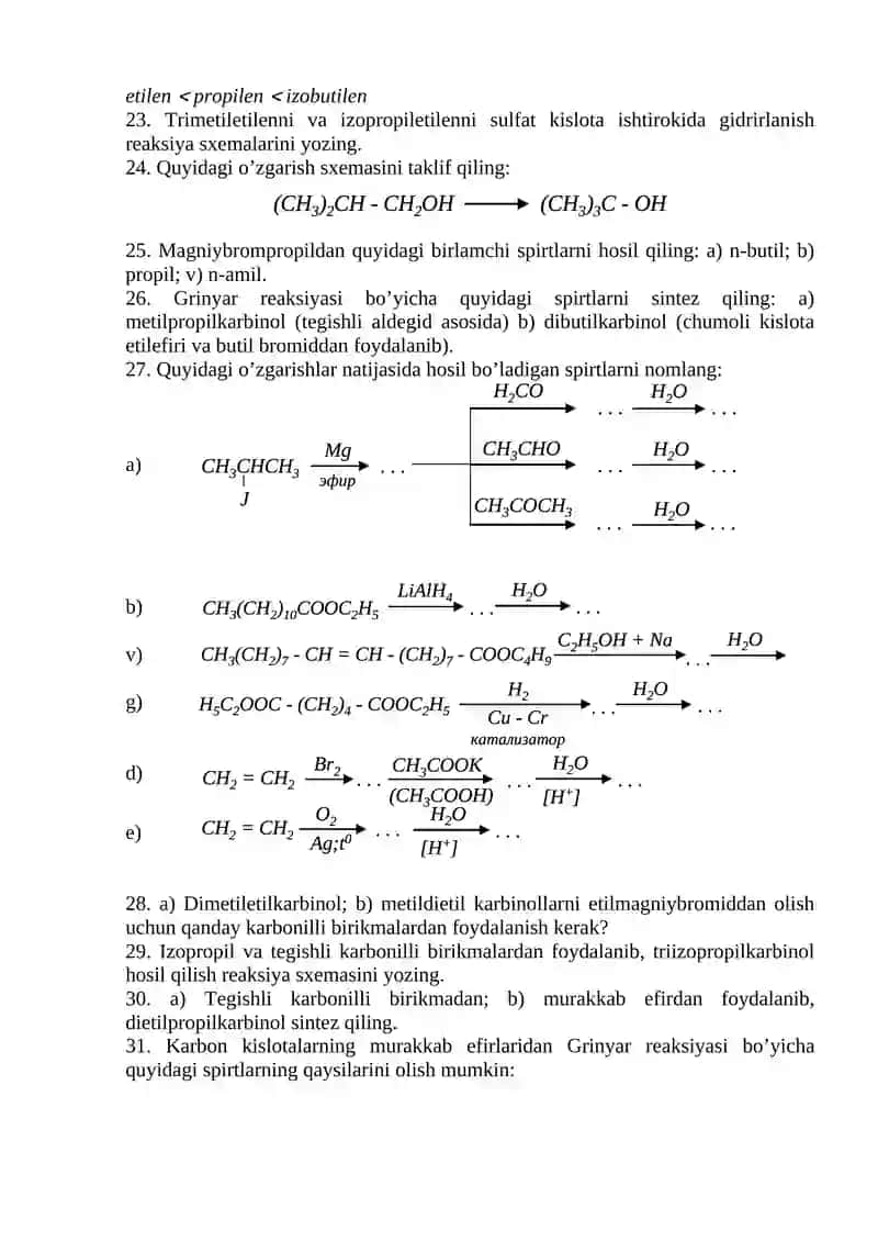 BIR VA KO’P ATOMLI SPIRTLAR, FENOLLAR MAVZUSIGA DOIR AMALIY MASHG’ULOT 3