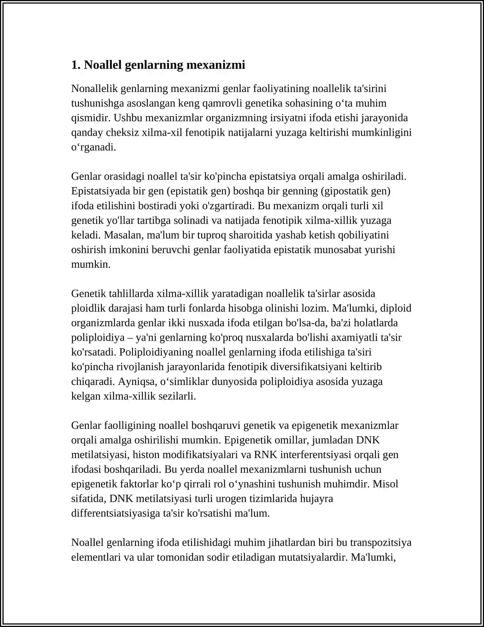 NOALLEL GENLARNING TAʼSIRI MEXANIZMLARINI TAHLIL QILISH POLIMERIYA VA PLEOYTROPIYA 3