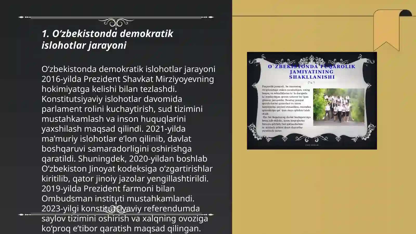 O‘zbekistonda demokratik va fuqarolik jamiyati asoslarining shakllanishi hamda amalga oshirishlar siyosiy islohotlar 3