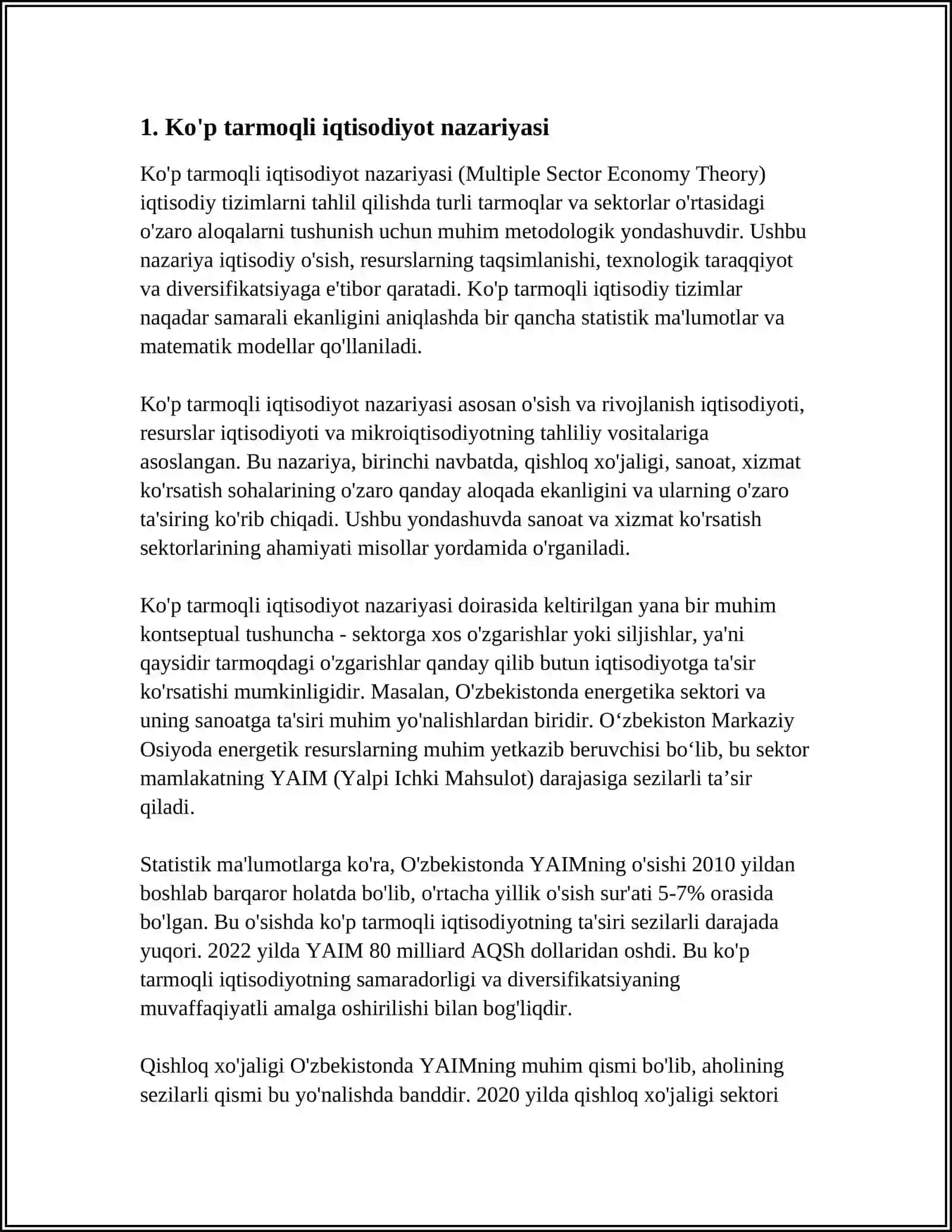 KO'P TARMOQLI IQTISODIYOTNING LEONT'EV MODELI 3