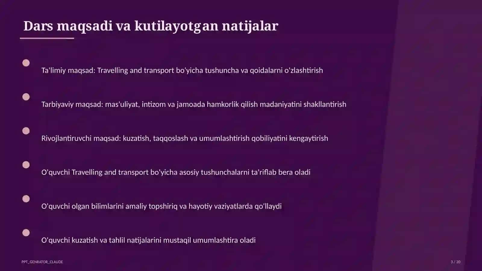 Travelling and transport (6-sinf) 3