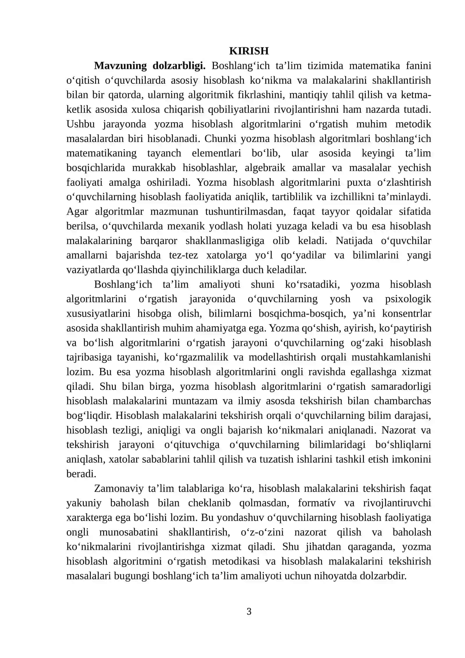 "HISOBLASH MALAKALARINI TEKSHIRISH VA YOZMA HISOBLASH ALGORITMINI O‘RGATISH METODIKASI" 3