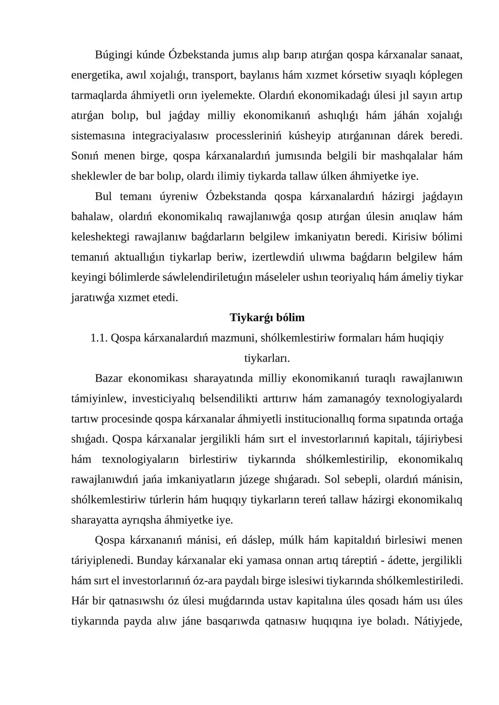 Ózbekstanda qospa kárxanalardıń házirgi jaǵdayı hám rawajlanıwı 3