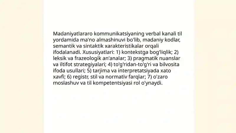 Madaniyatlararo kommunikatsiyaning verbal kanali 3