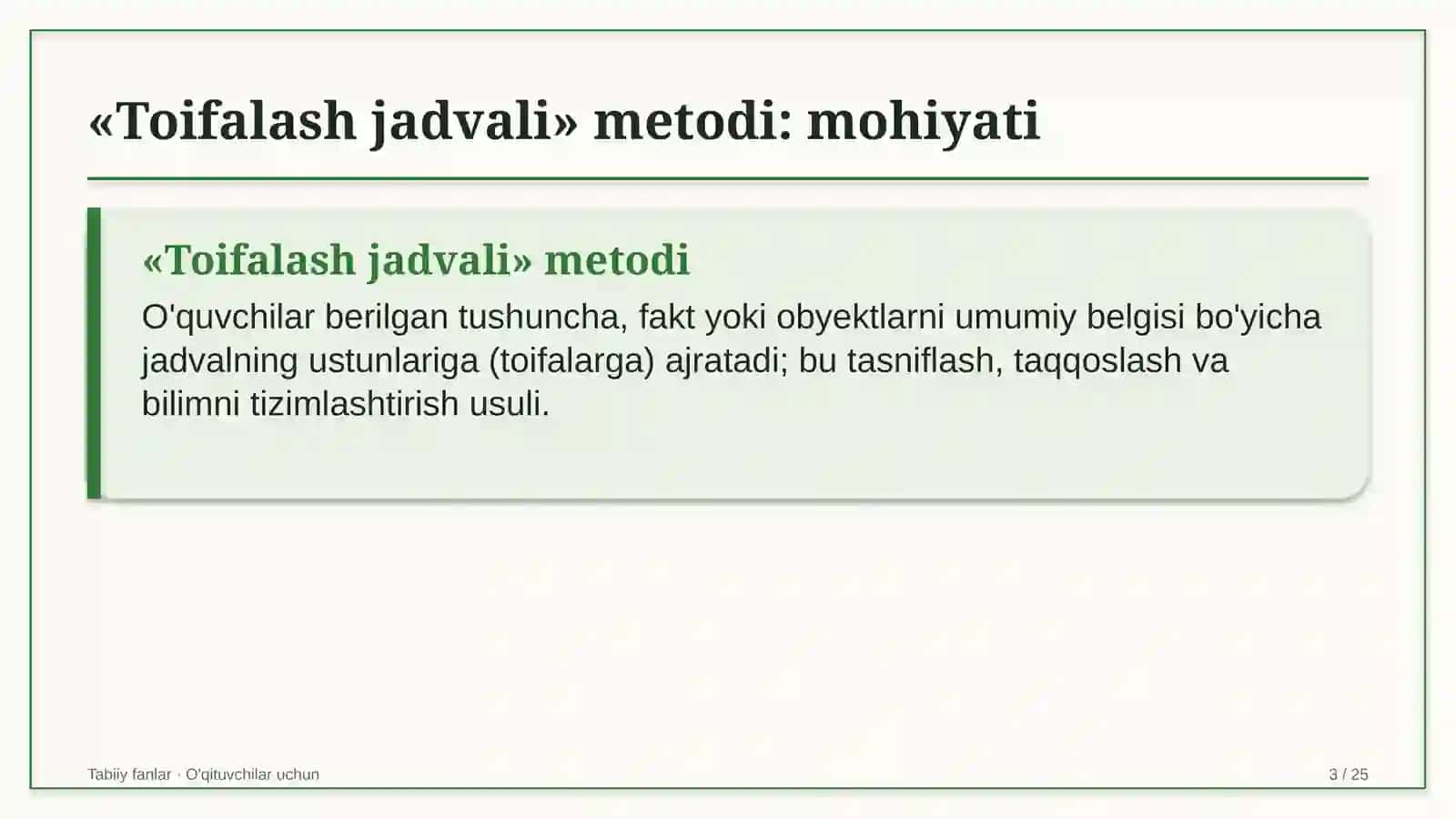 tabiiy fanlar darslarida toifalash jadvali metodidan foydalanish 7907 3