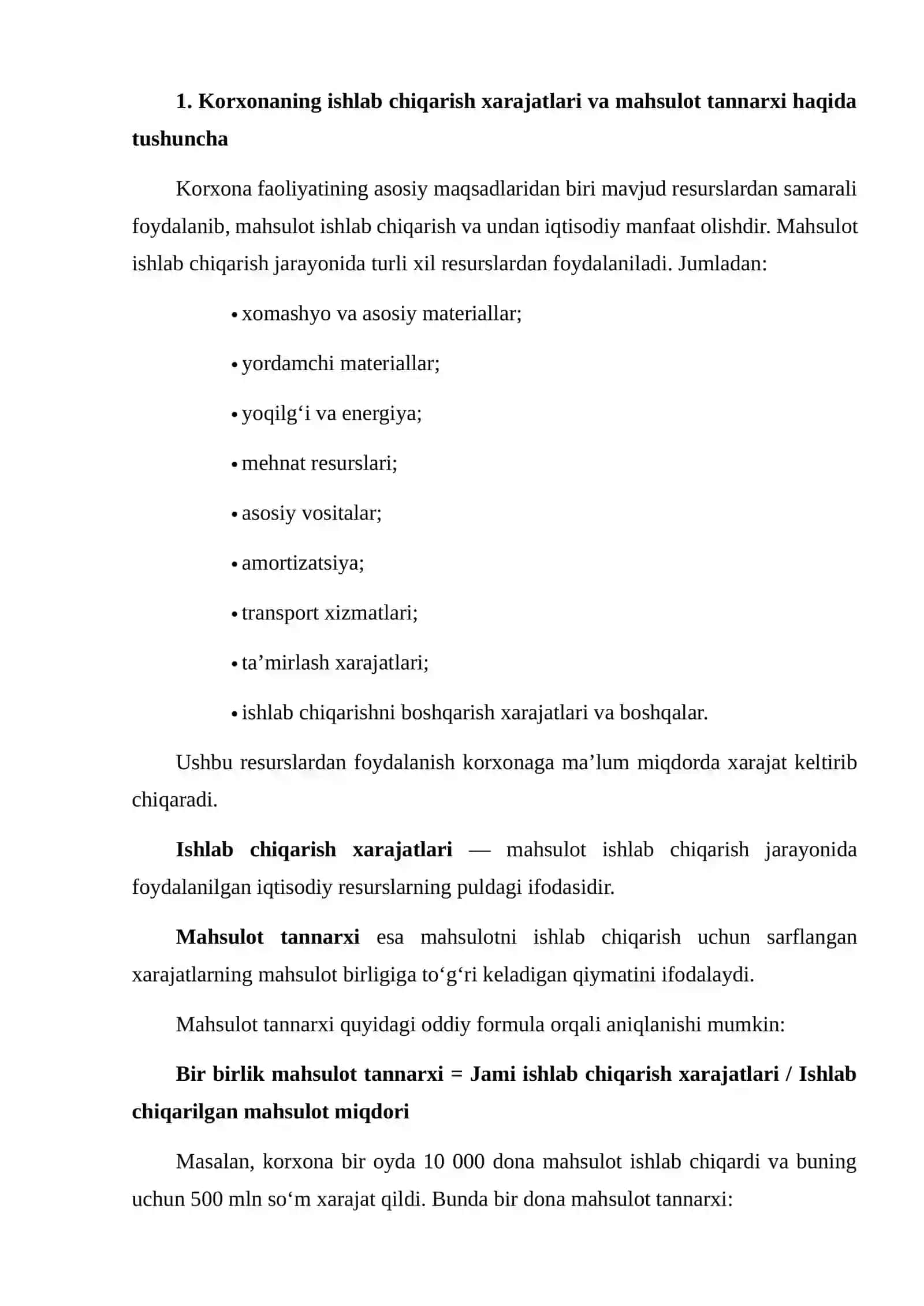 Mahsulot va xarajatlar tahlili 3