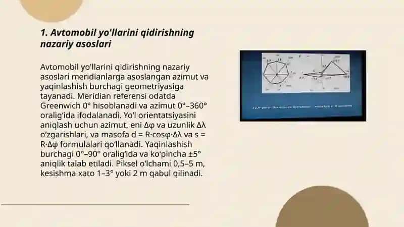 Avtomobil yo'llarini qidirish meridianlar va yaqinlashish burchagi 3