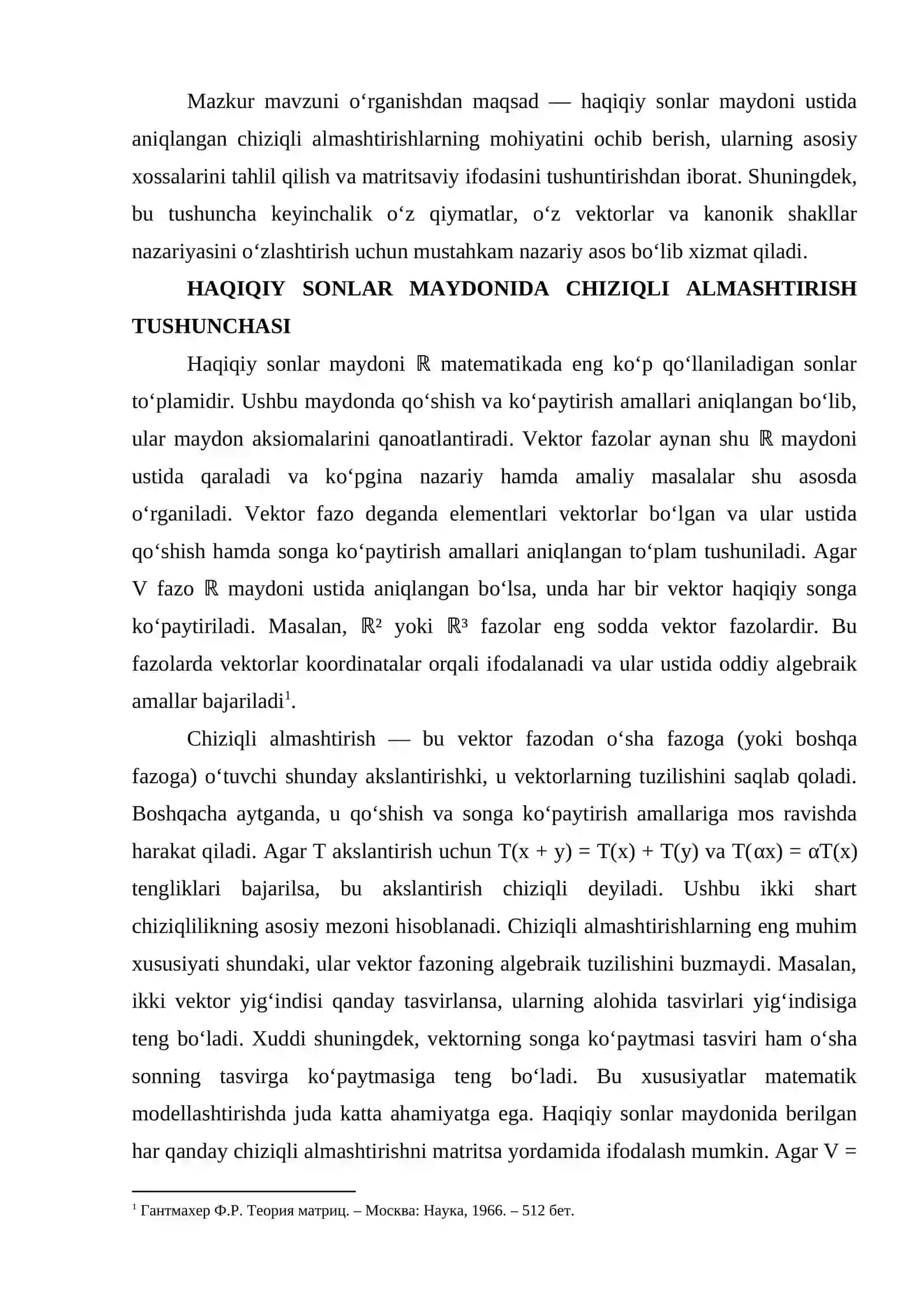HAQIQIY SONLAR MAYDONIDA BERILGAN CHIZIQLI ALMASHTIRISHLAR VA ULARNING KANONIK SHAKLLARI 3