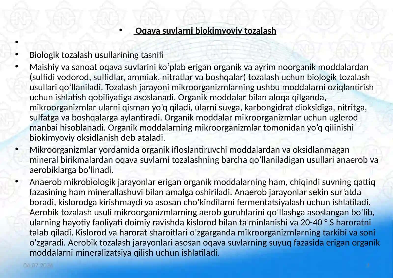 Biokimyoviy tozalash (BXO) 3