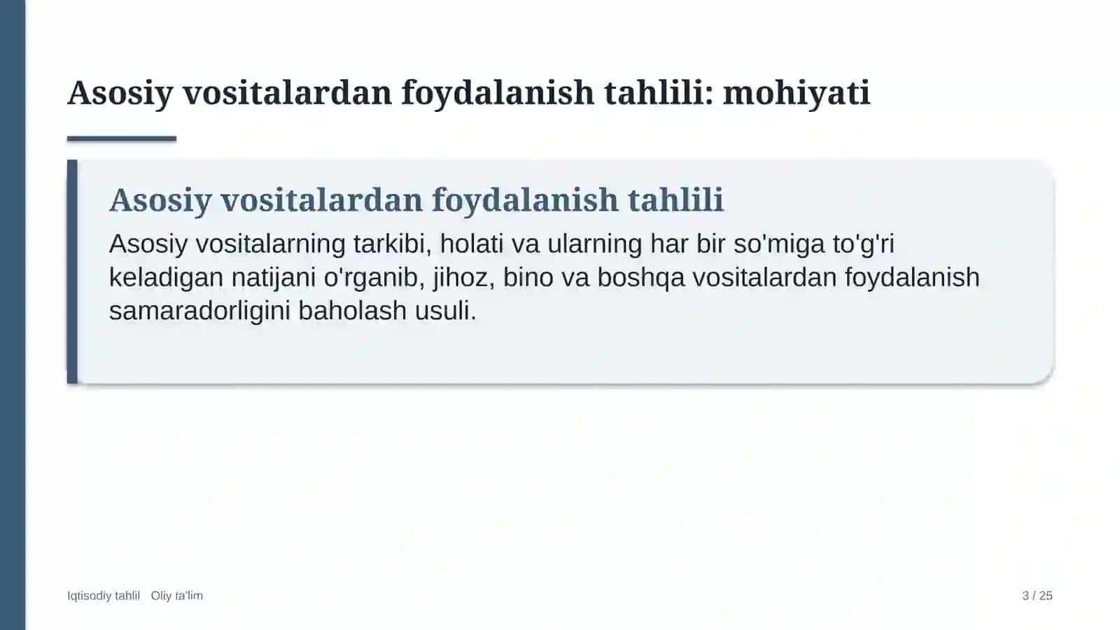 Asosiy vositalardan foydalanish tahlili: mohiyati 3