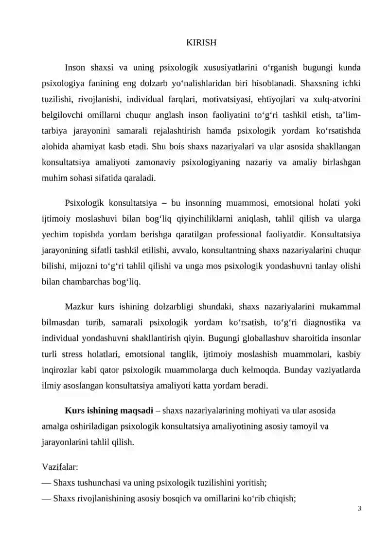 Shaxs nazariyasi va konsultatsiya amaliyoti 3