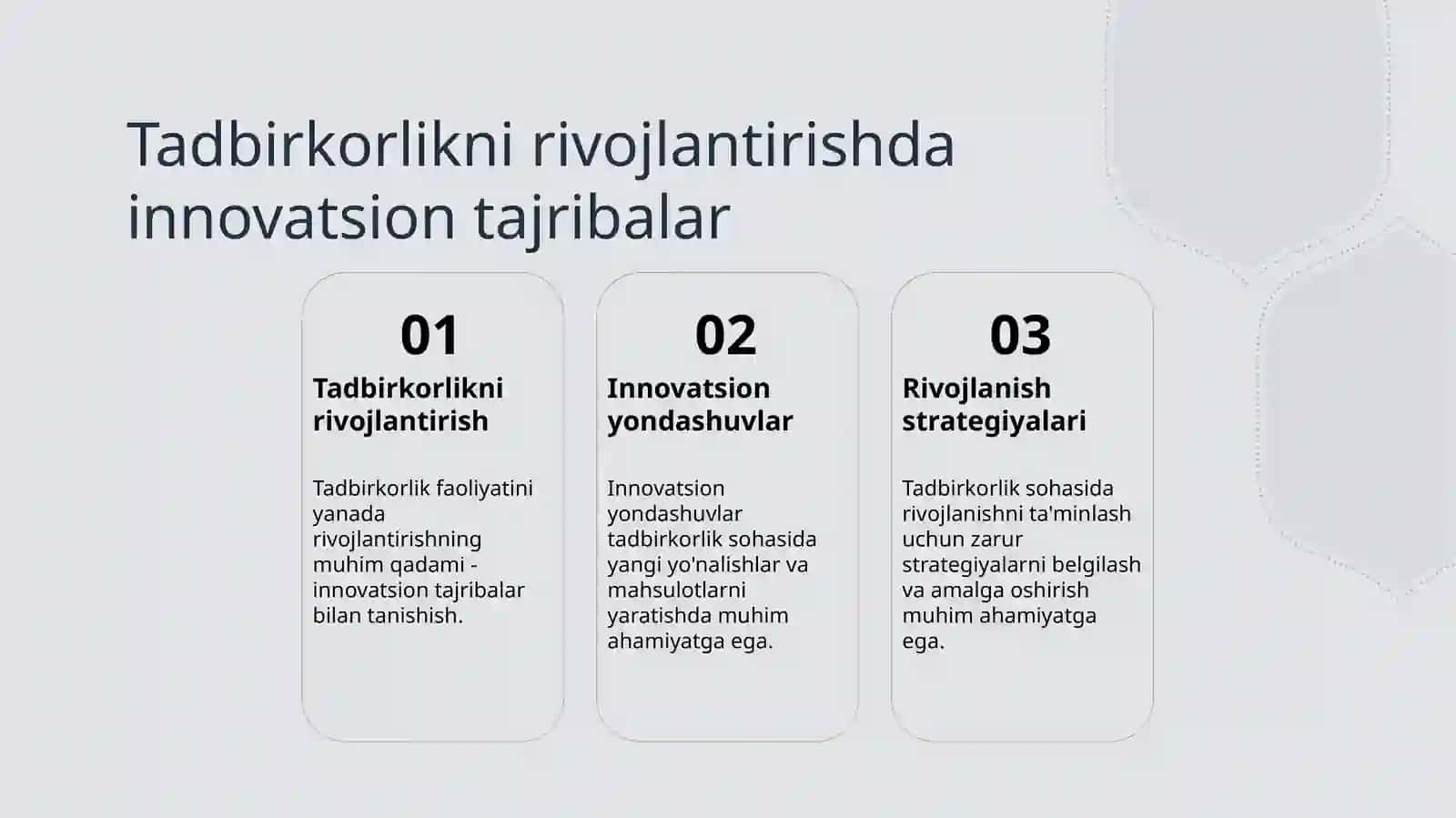 Tadbirkorlikning qo'llab quvvatlanishi 3