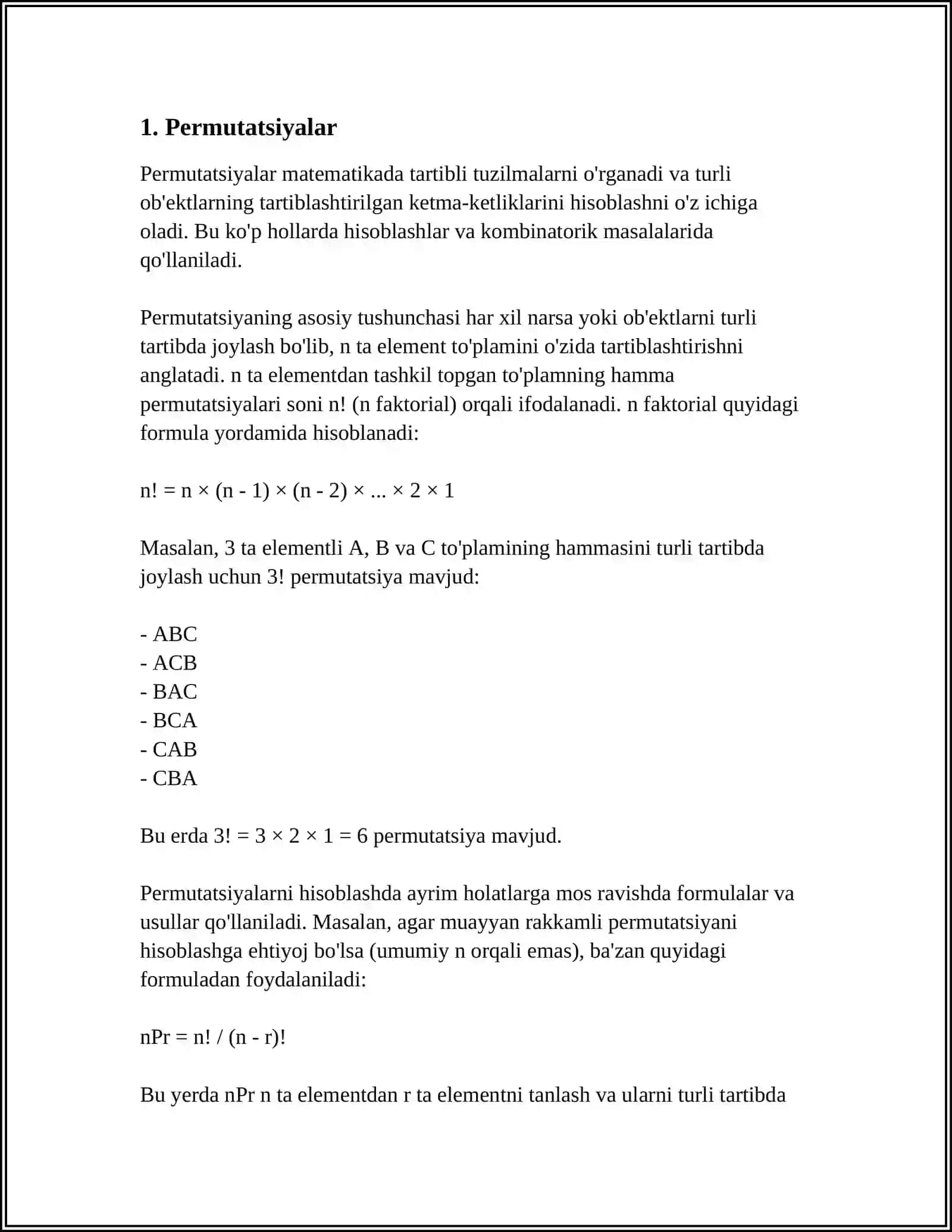 KOMBINATORIKA MASALALARI 3
