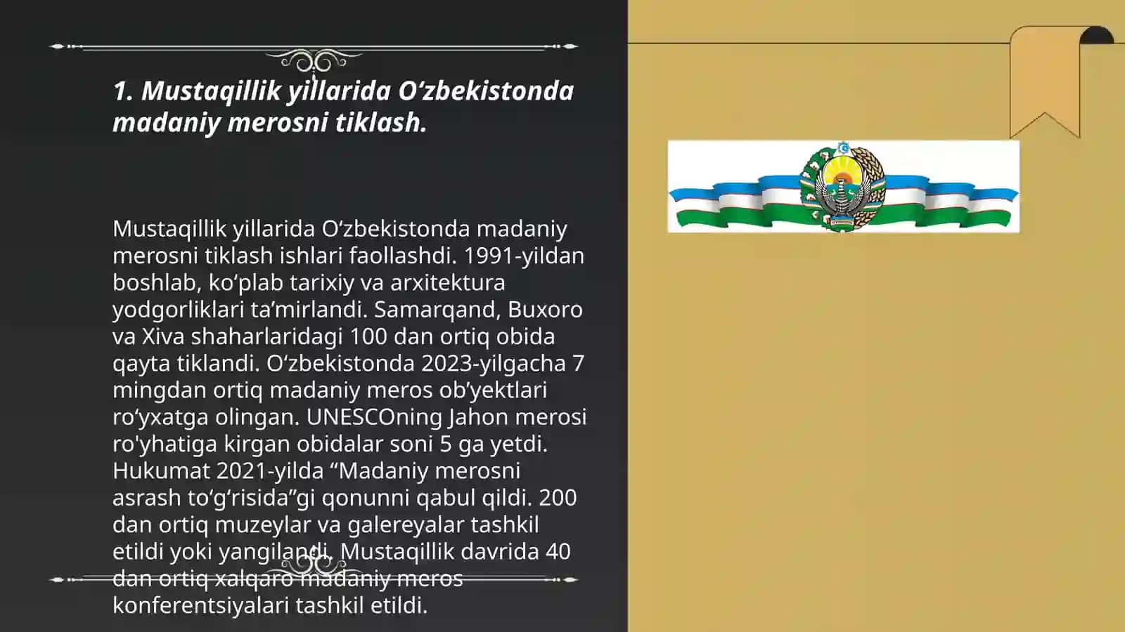 Mustaqillik yillarida Oʻzbekistonda madaniy merosni tiklash 3