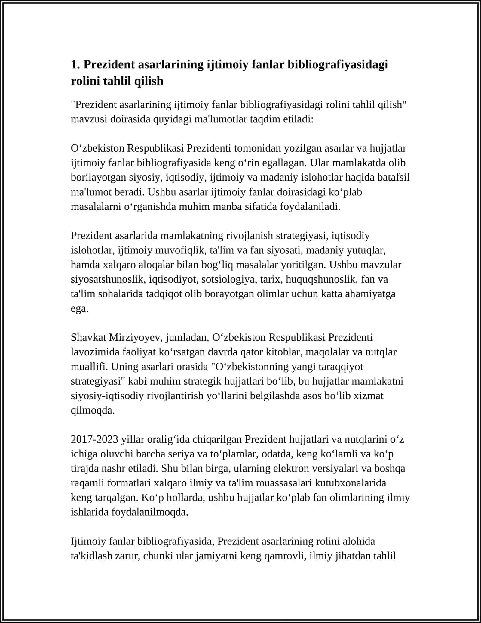 O'zbekiston Respublikasi Prezidenti asarlari va ularning ijtimoiy fanlar bibliografiyasidagi ahamiyati 3