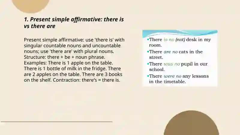 Present Simple Affirmative: There is vs. There are 3