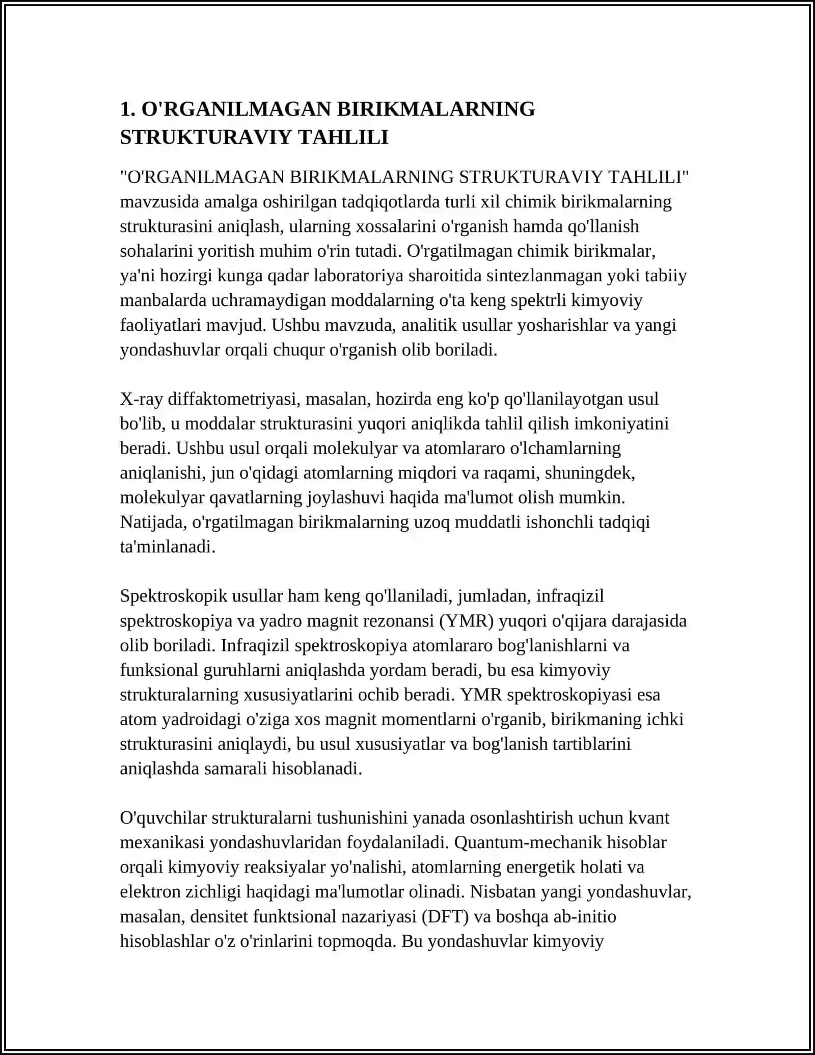 O‘RGANILMAGAN BIRIKMALARNING FIZIK-KIMYOVIY PARAMETRLARINI BASHORAT QILISH 3