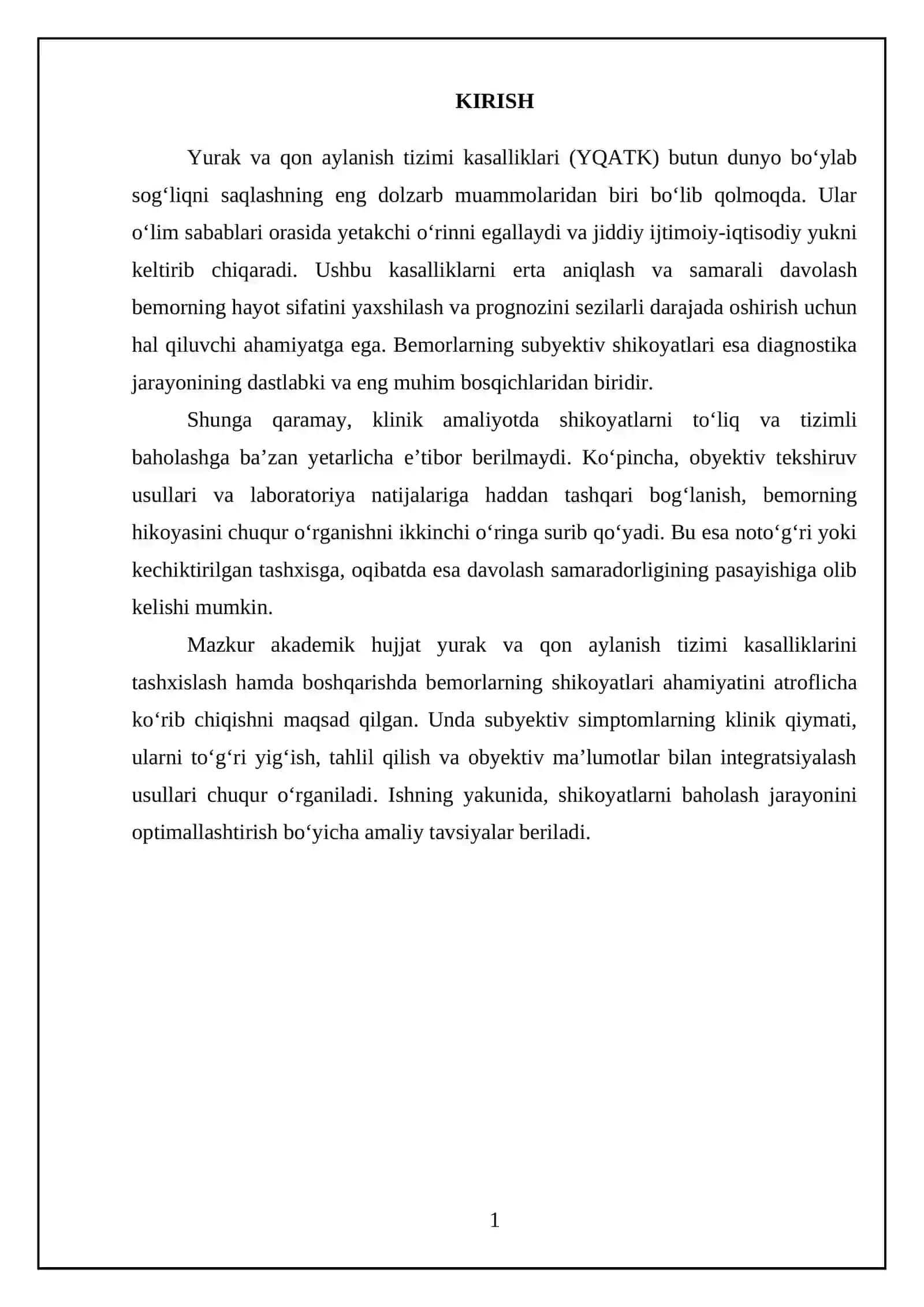 Yurak va qon aylanish tizimi kasalliklarida shikoyatning ahamyati 3