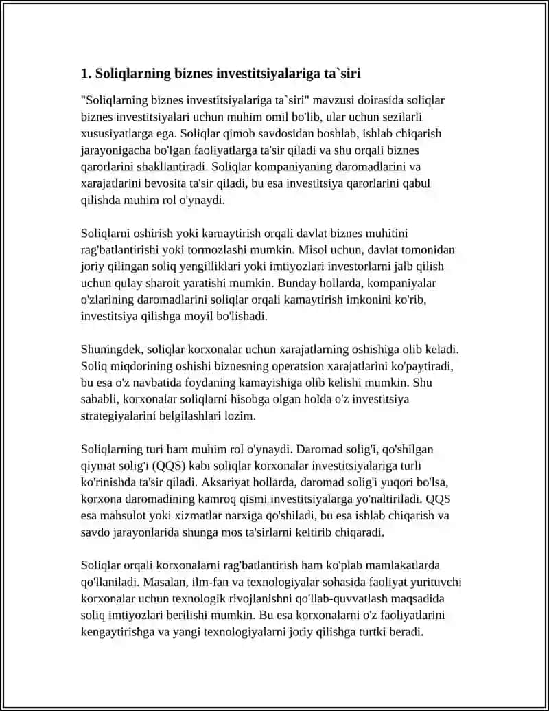 SOLIQLARNING BIZNES INVESTITSIYALARIGA TA`SIR QILISHNING O`ZIGA XOS XUSUSIYATLARI 3