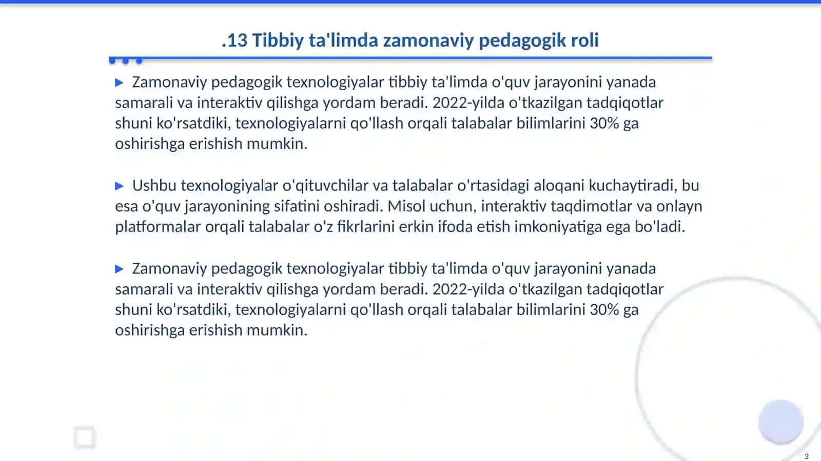 Tibbiy ta'limda zamonaviy pedagogik texnologiyalaming go' lanilishi zaruriyati 3