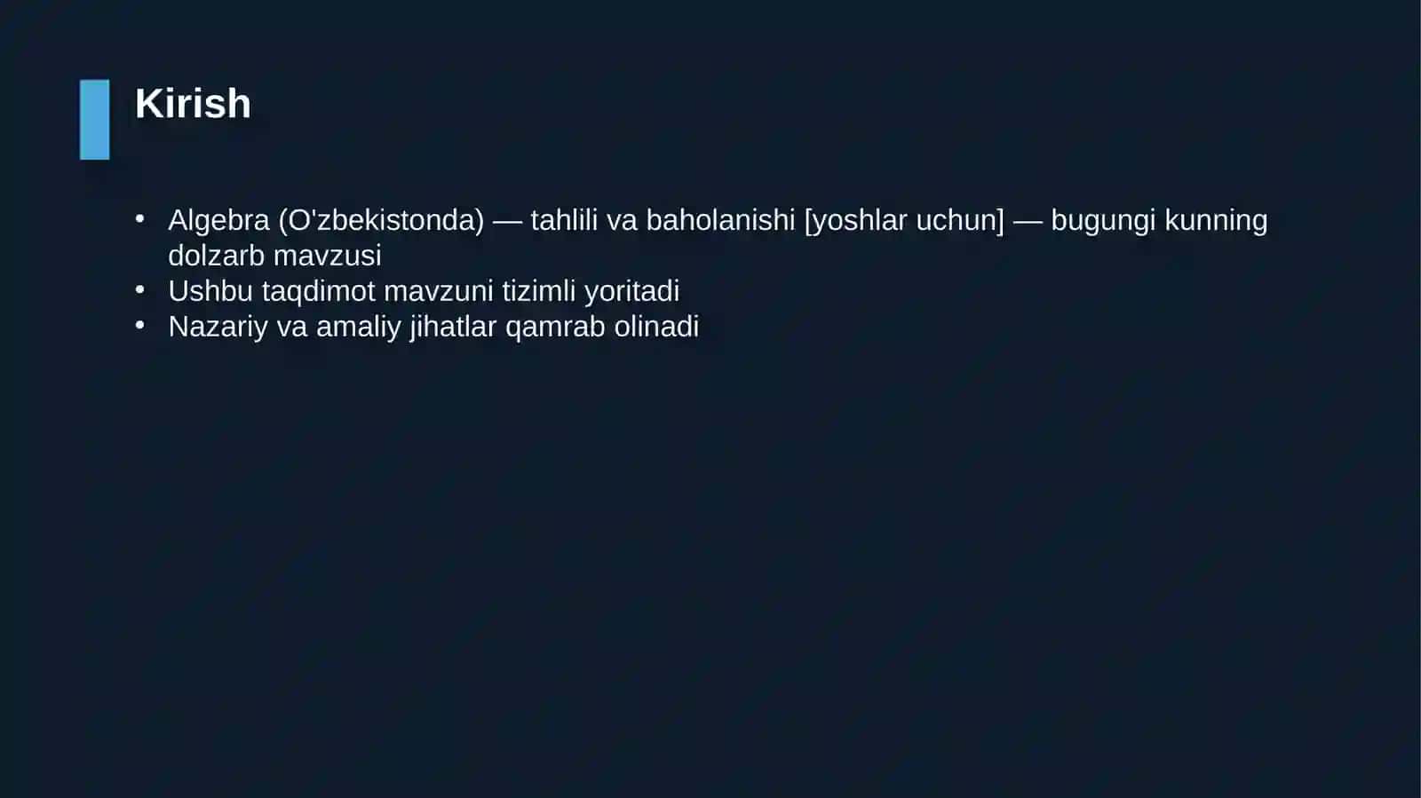 Algebra (O'zbekistonda) — tahlili va baholanishi [yoshlar uchun] 3