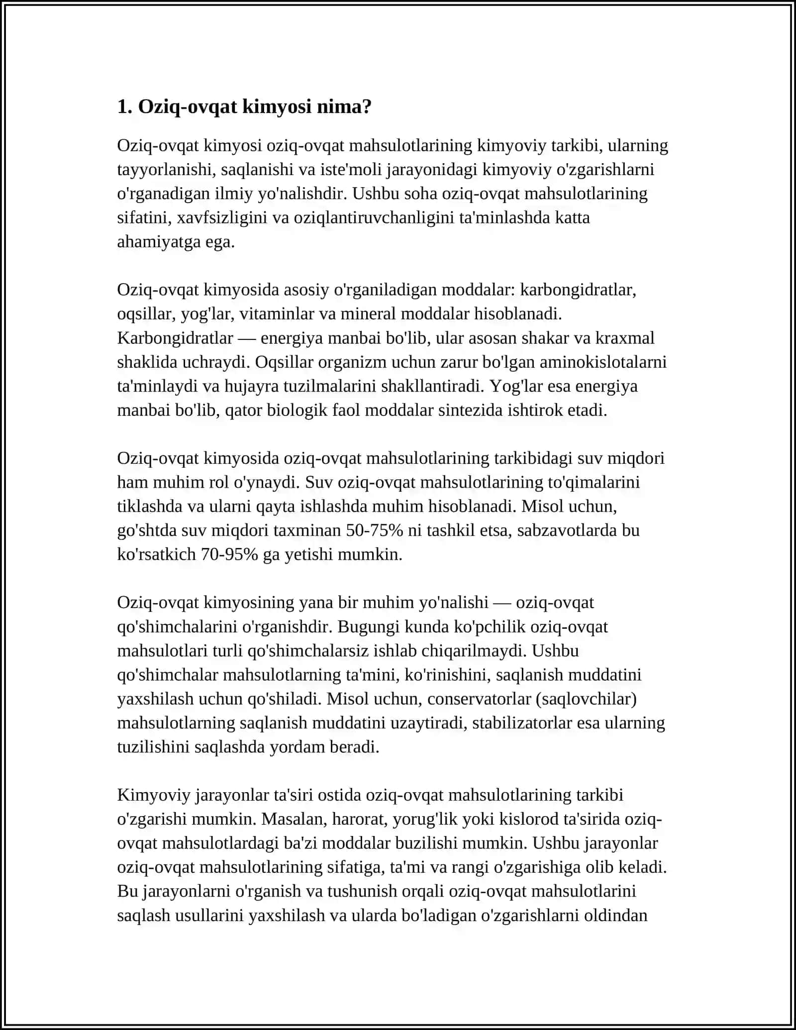 OZIQ-OVQAT KIMYOSI FANINING VAZIFALARI VA UNING INSON OZIQLANISHIDAGI AHAMIYATI 3