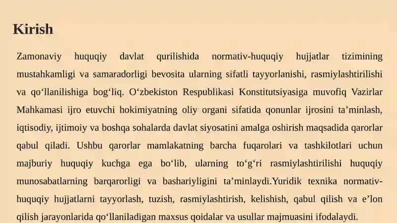 O‘zbekiston Respublikasi Vazirlar Mahkamasi qarorlarini rasmiylashtirishning yuridik texnikasi 3