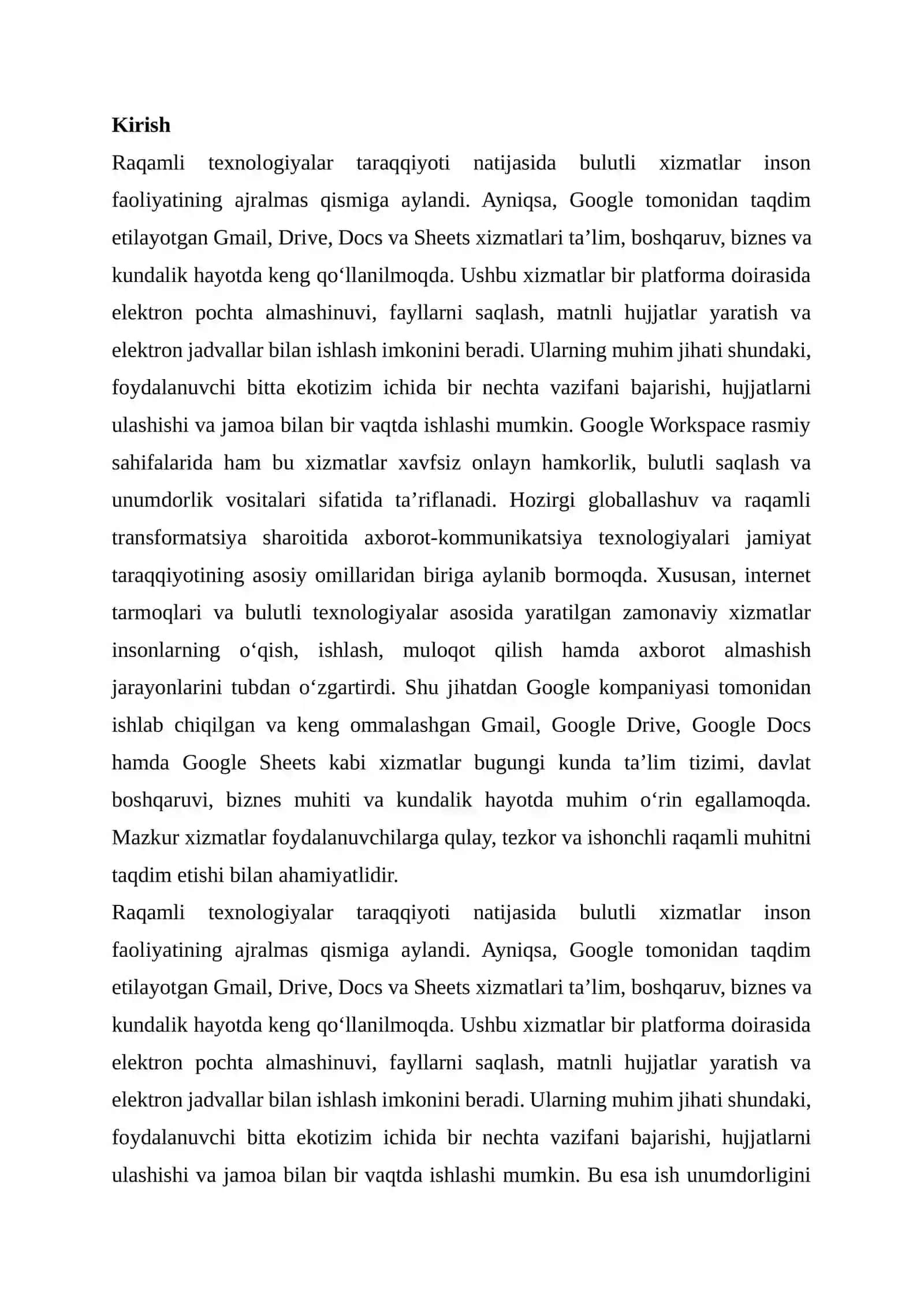 GOOGLE XIZMATLARI: GMAIL, DRIVE, DOCS, SHEETS 3