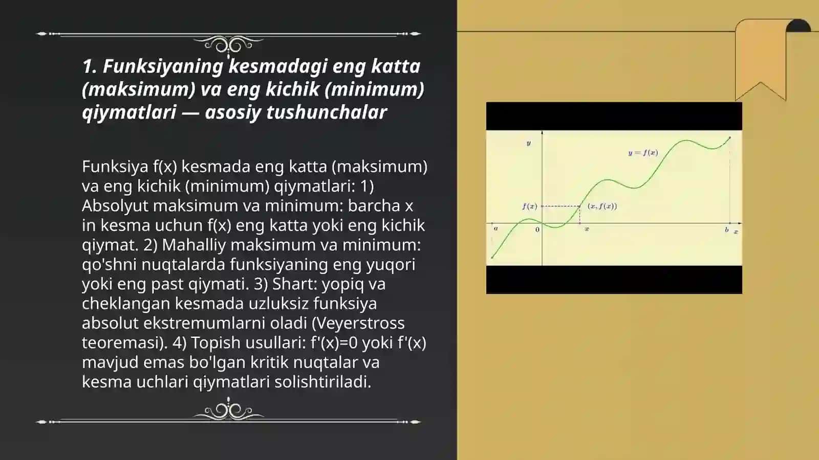 Funksiyalarning kesmadagi eng katta va eng kichik qiymatlari 3