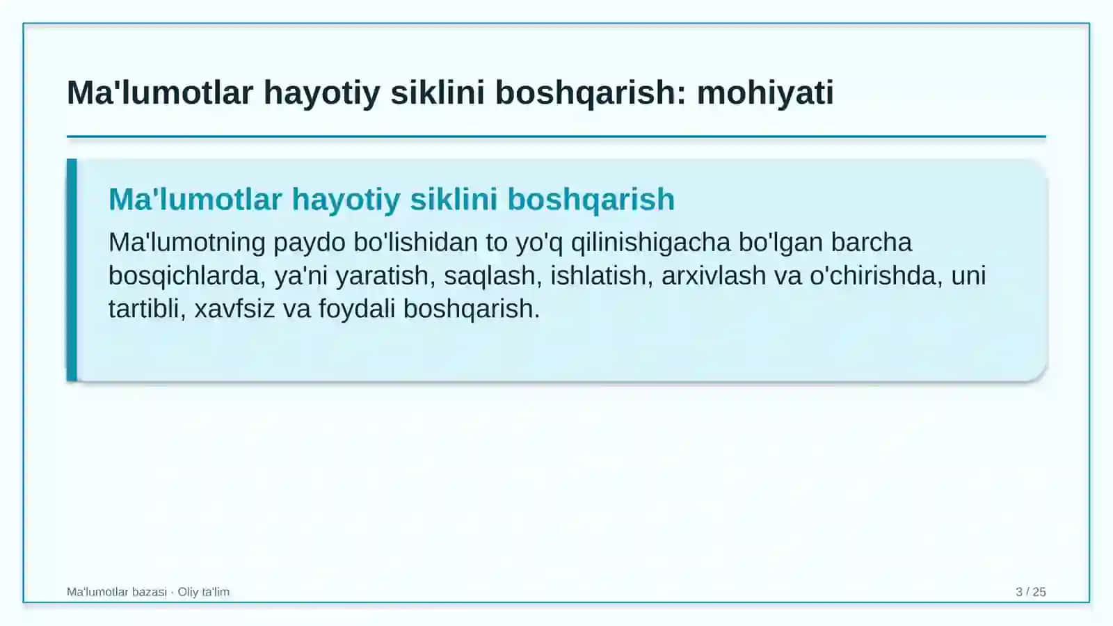Yo'l harakati xavfsizligi xizmatida ma'lumotlar hayotiy siklini boshqarish 3
