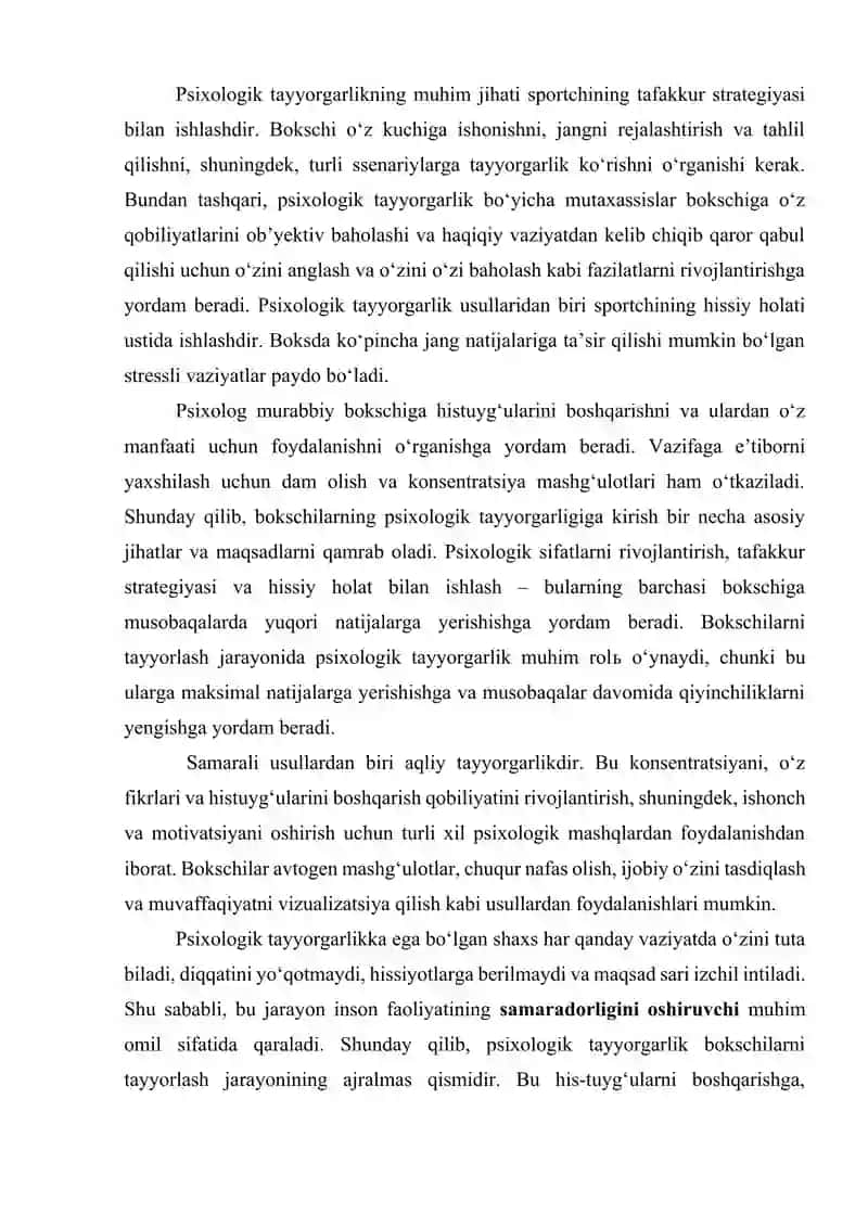 Psixologik tayyorgarlik. Vizualizatsiya usulini qo'llash. 3