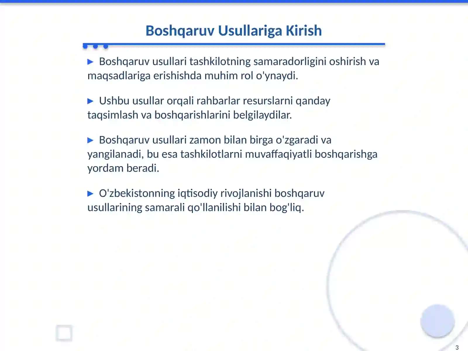Boshqaruv Usullari: Nazariyalar va Amaliyotlar 3
