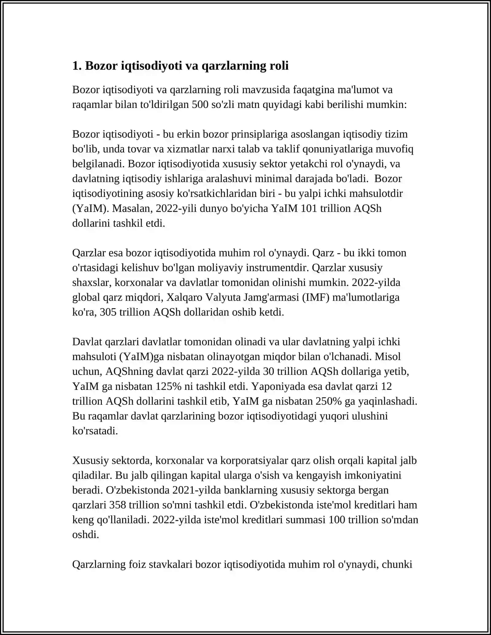 BOZOR VA NOBOZOR QARZLARNING IQTISODIY AXAMIYATI 3
